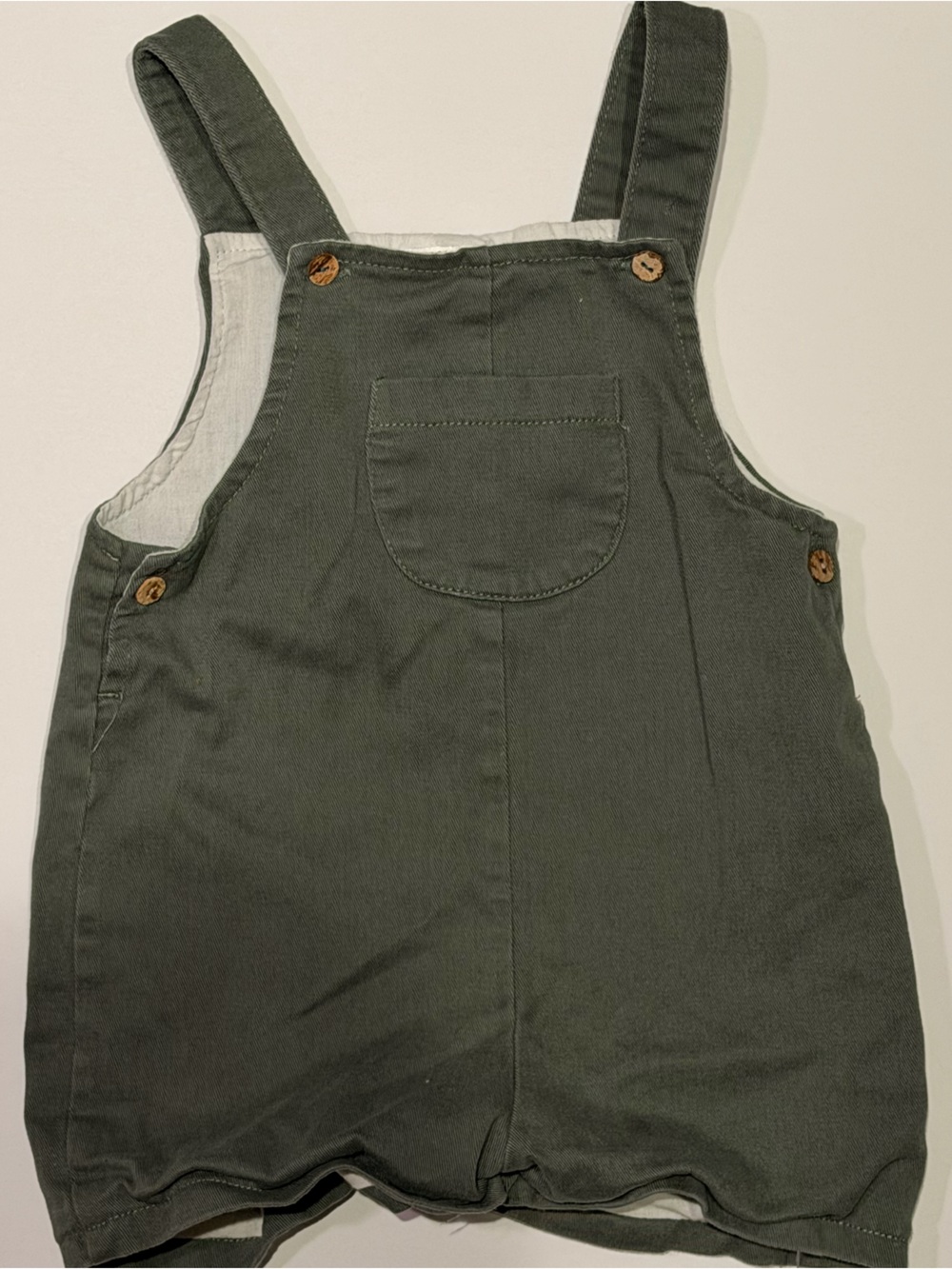 Kids Olive Green Short Overalls with Front Pocket